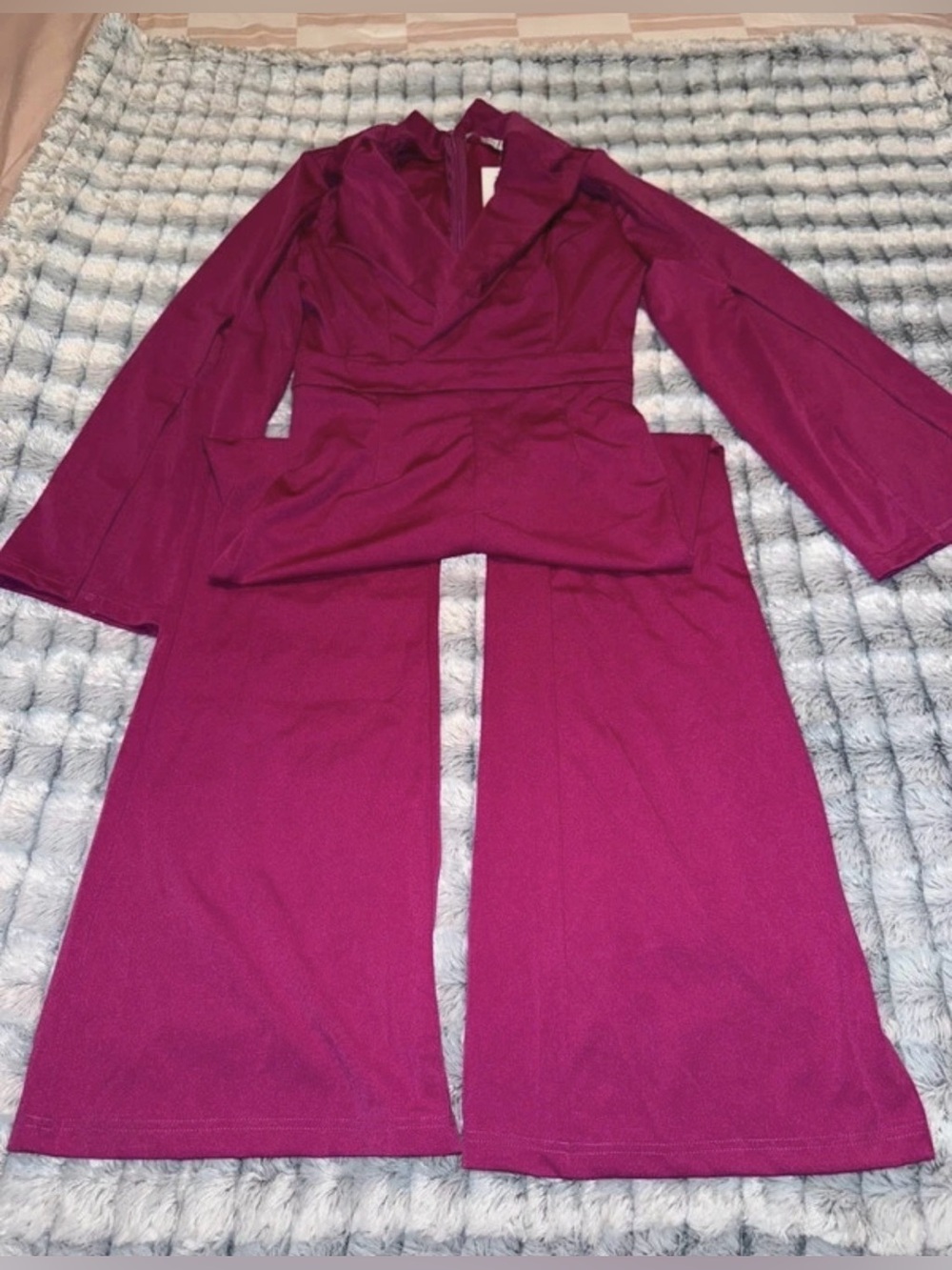 Plum Long-Sleeve Women's Pant Jumpsuit